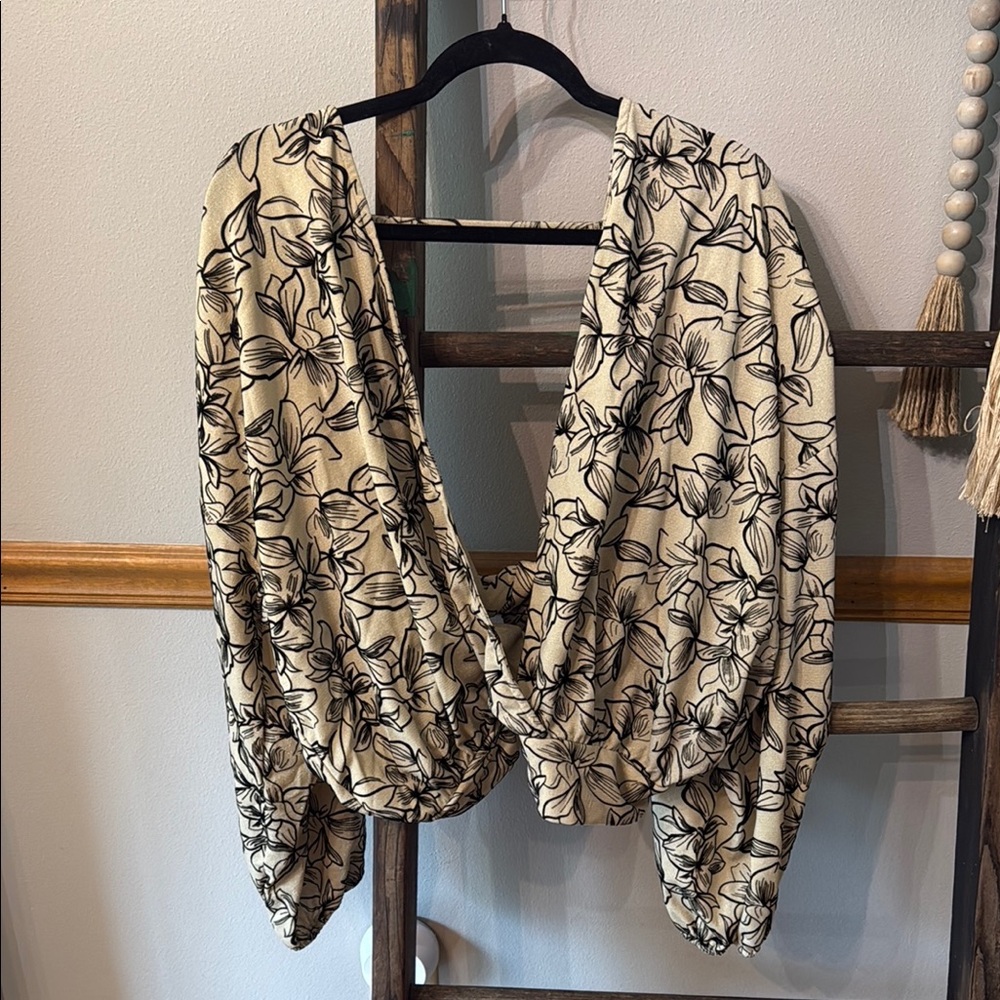 Willow Asymmetrical Tie Front Blouse in Tan and Brown
